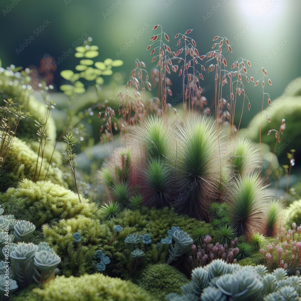 Obraz premium Extreme Macro Photo of Moss Plants: Microscopic Beauty Unveiled