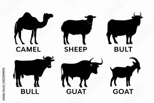 a set of animals silhouette with name