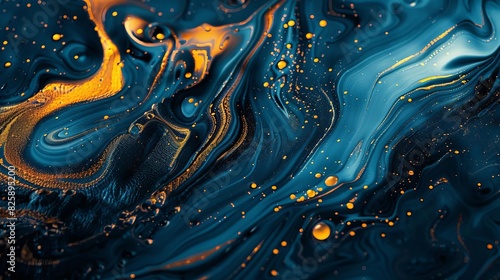 Vivid blue and gold liquid textures, useful for artistic backgrounds or creative project visuals photo