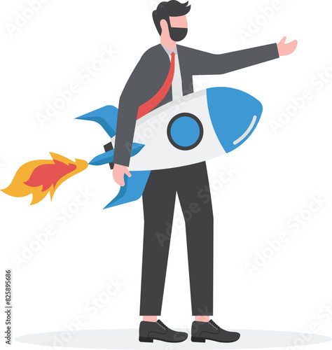 Starting a business. Businessman holding a rocket. business concept vector

