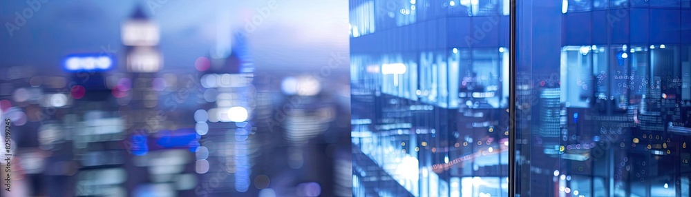Blurred cityscape with modern glass architecture, reflecting lights and urban skyline, depicting evening city life and business environment. Blurred cityscape with modern glass architecture, reflecting lights and urban skyline, depicting evening city life and business environment.