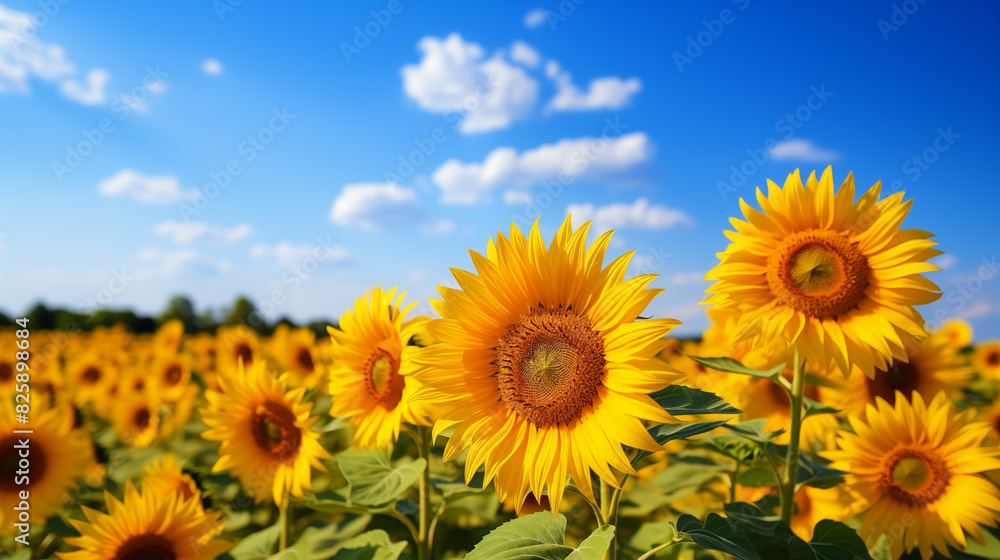 Sunflower field with cloudy blue sky Sunflower field with cloudy blue sky