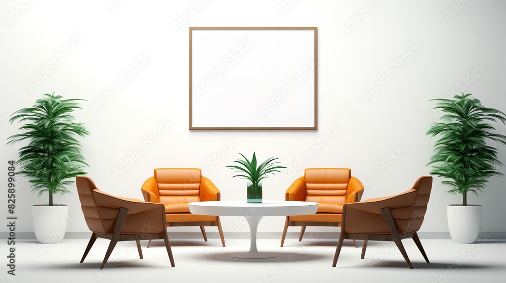 Fototapeta premium Solid white extra large frame mockup in a chic office environment, featuring minimalistic shapes and a pristine. 3d render