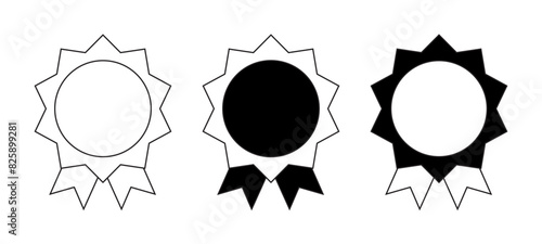 Badge with ribbons icons. Set of three medals icon. Winning award, prize, medal or badge. Vector illustration isolated on white background.