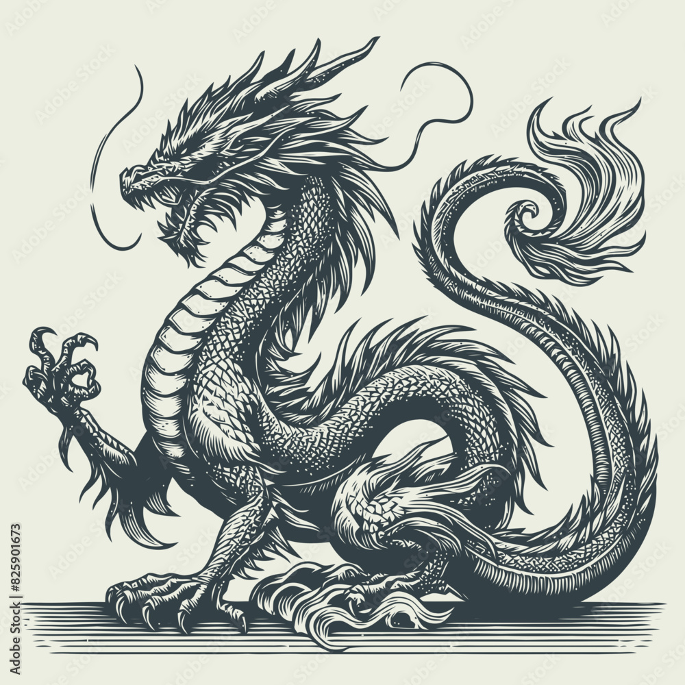 dragon illustration with engraving style dragon illustration with engraving style