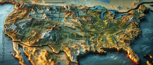 Digital map of american, US. 