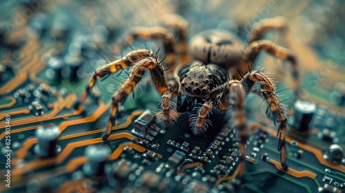 Digital a spider is crawling on a computer chip © Media Srock