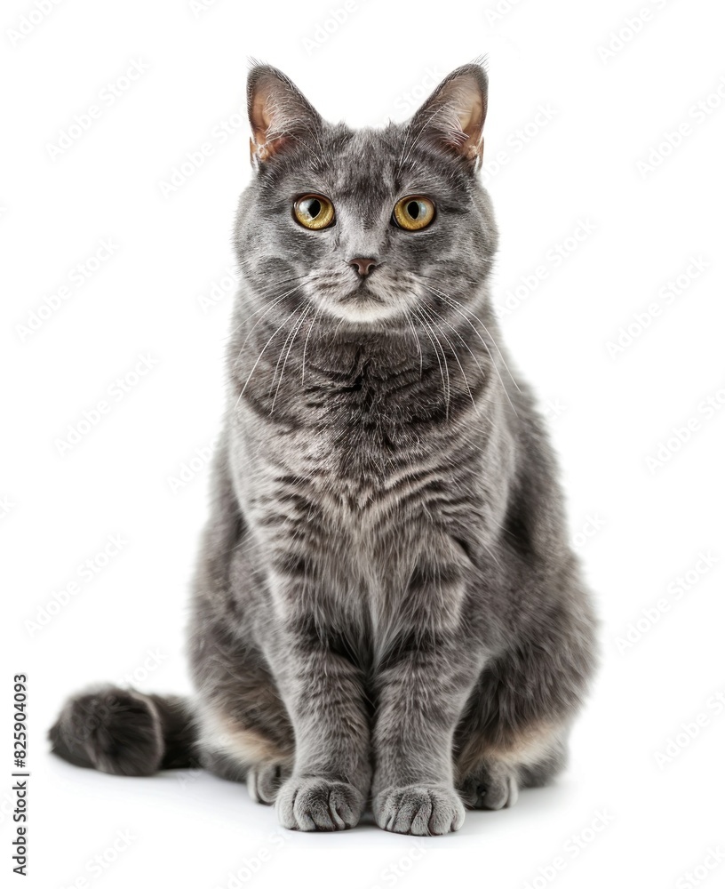 Adorable Gray Kitten Sitting and Looking Curiously at Camera Against White Background - Generative AI Adorable Gray Kitten Sitting and Looking Curiously at Camera Against White Background - Generative AI