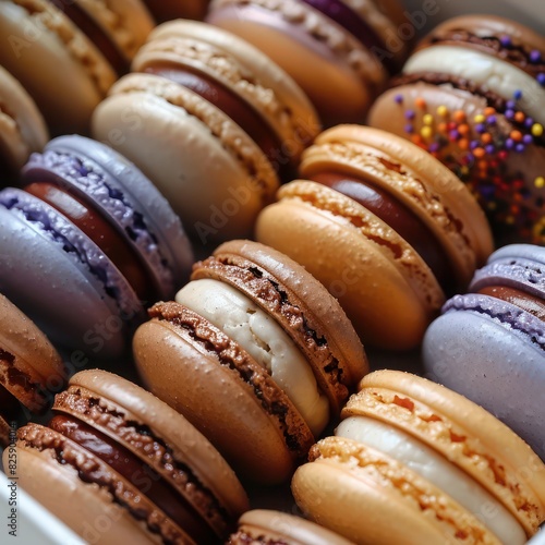 a delightful assortment of colorful macaroons with an array of fillings that tickles the tastebud photo