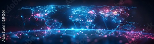 Global Data Exchange in a Cyber World - Futuristic Map with Glowing Cyber Connections