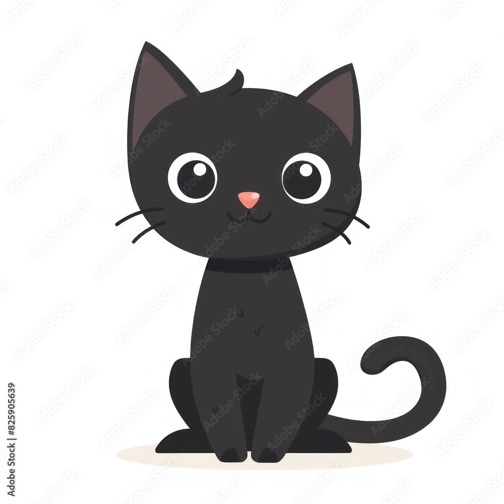 Adorable Black Cat Cartoon Illustration with Big Eyes and Cute Expression on White Background - Generative AI Adorable Black Cat Cartoon Illustration with Big Eyes and Cute Expression on White Background - Generative AI