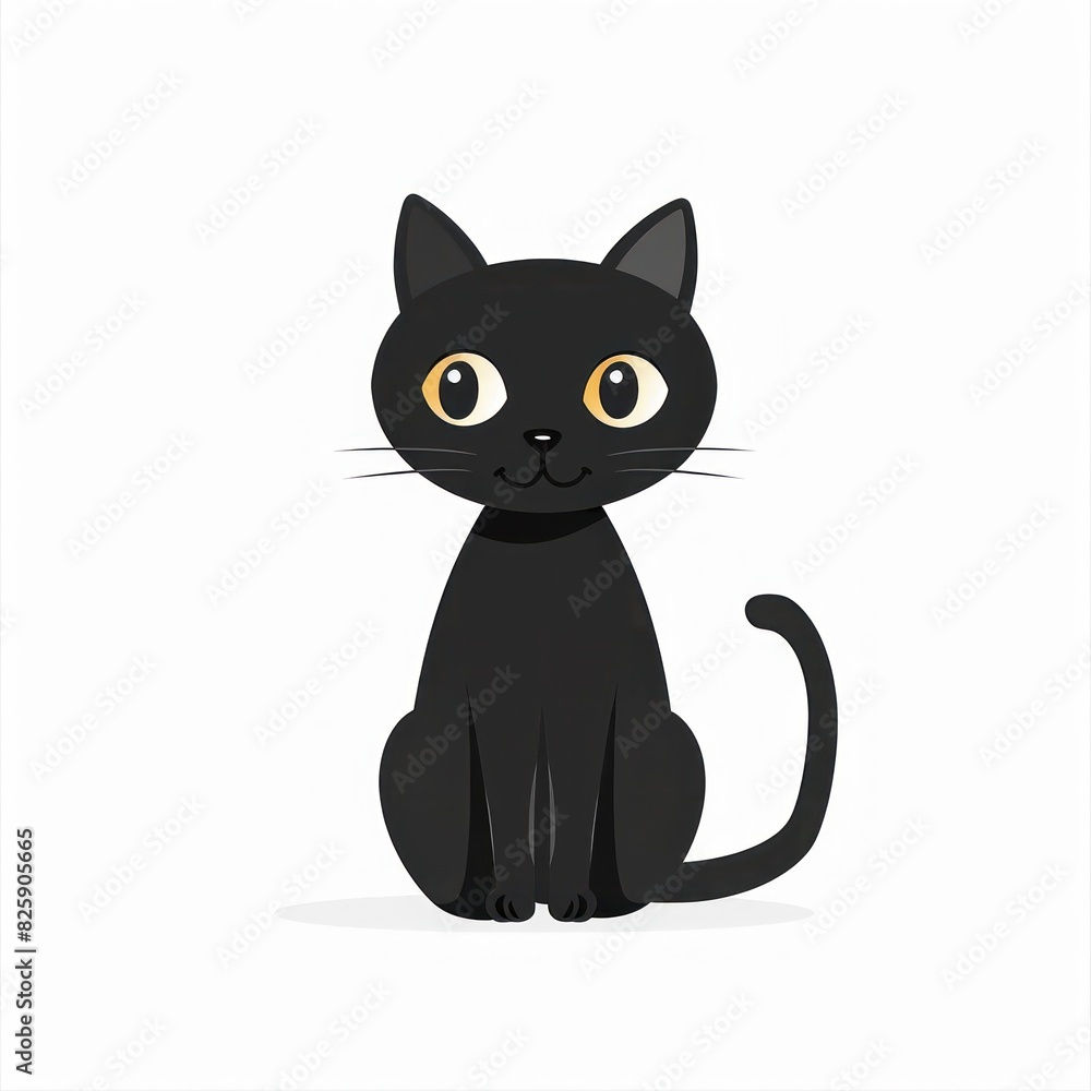 Adorable Black Cat Cartoon Illustration with Big Eyes and Cute Expression on White Background - Generative AI Adorable Black Cat Cartoon Illustration with Big Eyes and Cute Expression on White Background - Generative AI