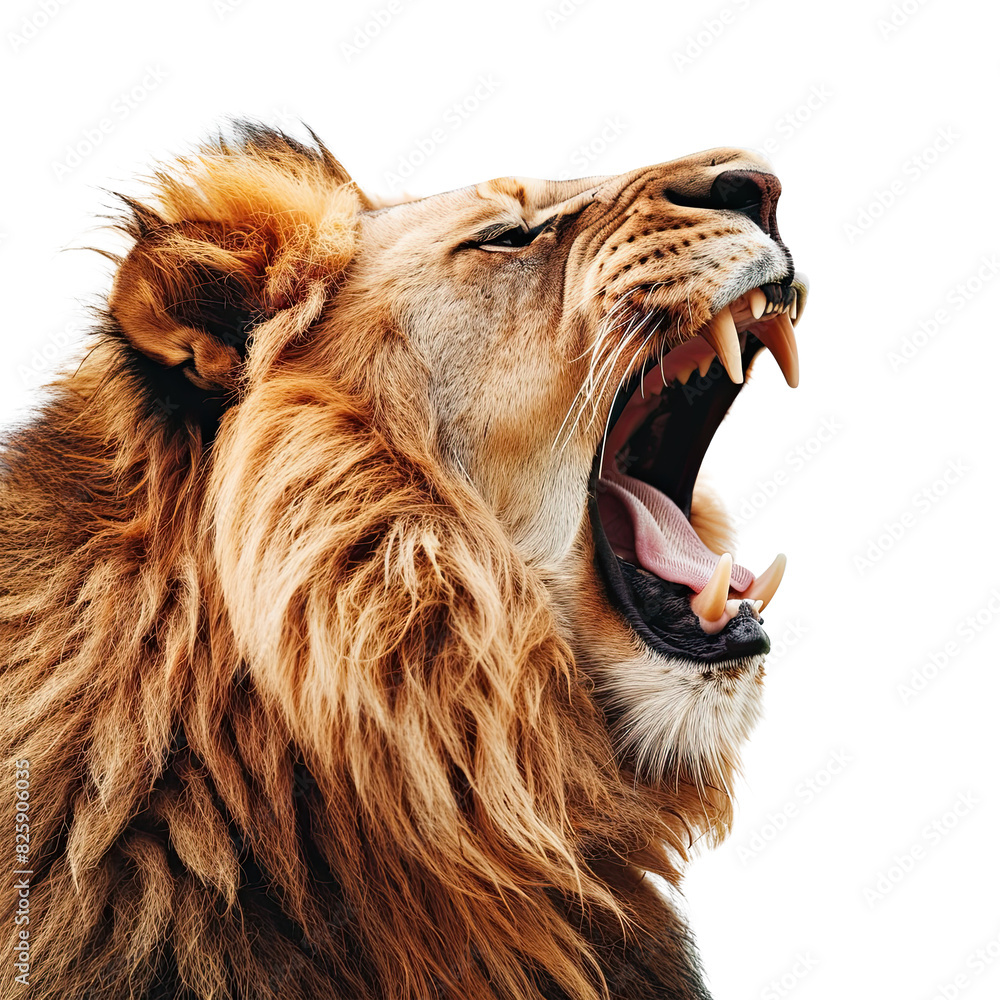Roaring lion head isolated on white background, png Stock Photo | Adobe ...