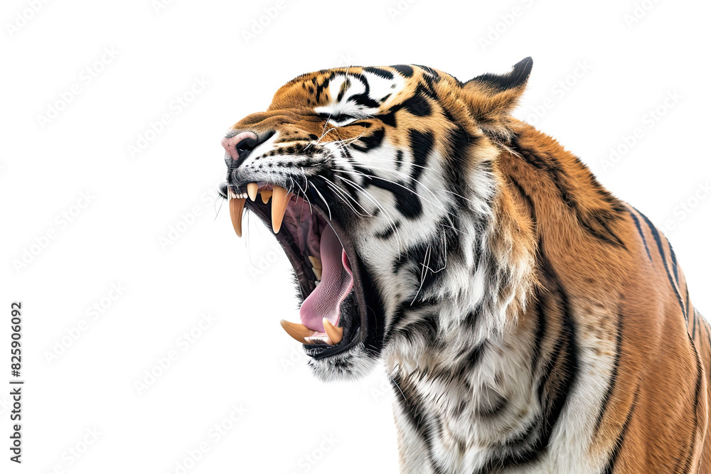 Roaring tiger head isolated on white background, png Roaring tiger head isolated on white background, png