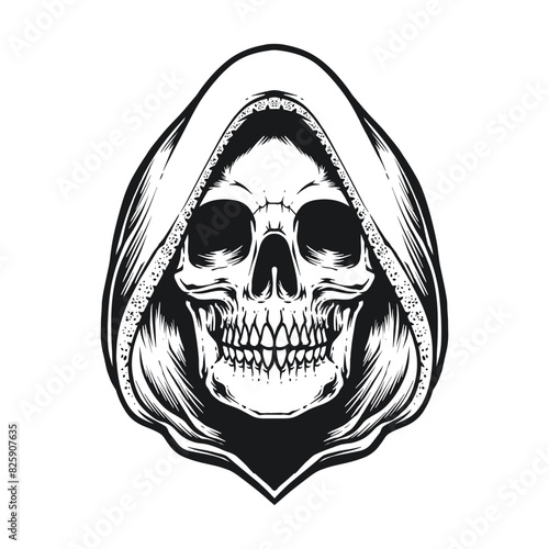 skull wearing lace hood illustration