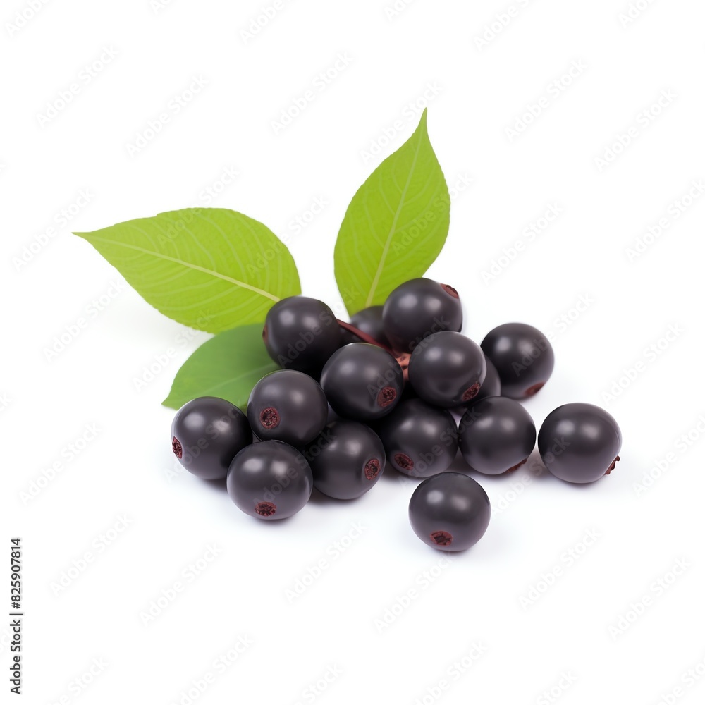 Fresh Acai berries with green leaves isolated on white background. Perfect for healthy lifestyle, diet, and superfood concepts. Fresh Acai berries with green leaves isolated on white background. Perfect for healthy lifestyle, diet, and superfood concepts.