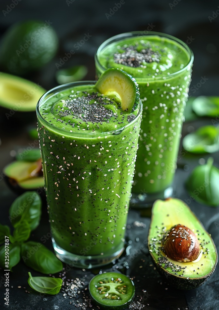Avocado Smoothie - Pale green, garnished with avocado slices and a drizzle of honey. Avocado Smoothie - Pale green, garnished with avocado slices and a drizzle of honey.