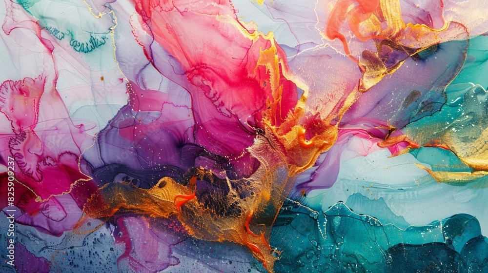 The picture is painted in alcohol ink. Creative abstract artwork made with translucent ink colors. Trendy wallpaper. Abstract painting, can be used as a background for wallpapers,