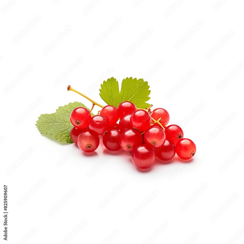 Close-up image of fresh red currants with green leaves, isolated on a white background. Perfect for food photography and culinary uses. Close-up image of fresh red currants with green leaves, isolated on a white background. Perfect for food photography and culinary uses.