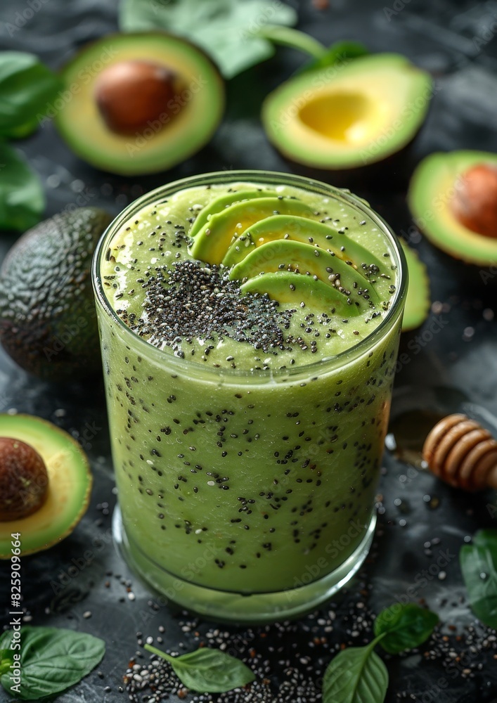 Avocado Smoothie - Pale green, garnished with avocado slices and a drizzle of honey. Avocado Smoothie - Pale green, garnished with avocado slices and a drizzle of honey.