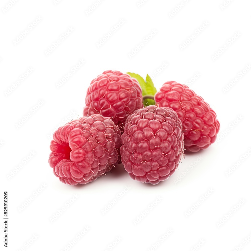 Fresh and juicy raspberries isolated on a white background. Ideal for food and health-related visuals and marketing materials. Fresh and juicy raspberries isolated on a white background. Ideal for food and health-related visuals and marketing materials.