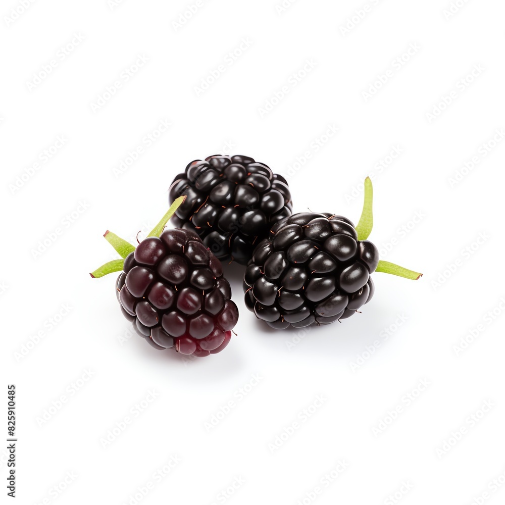 Close-up of three fresh blackberries on a white background. Ripe and juicy, perfect for healthy eating or dessert presentations. Close-up of three fresh blackberries on a white background. Ripe and juicy, perfect for healthy eating or dessert presentations.