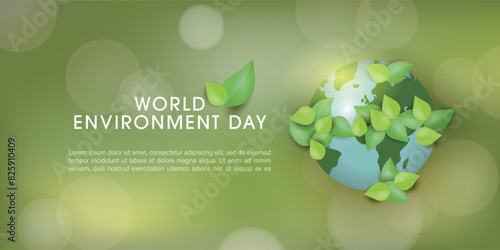 World Environment Day banner with globe and leaves