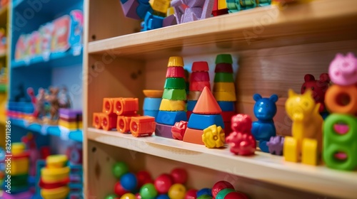 Children's educational toy store with colorful toys --ar 16:9 Job ID: cda71f81-98db-406d-80dd-03e718d982bc