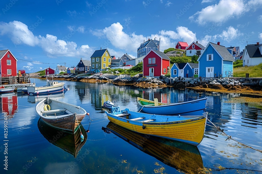 Colorful Fishing Boats in a Quaint Seaside Town.