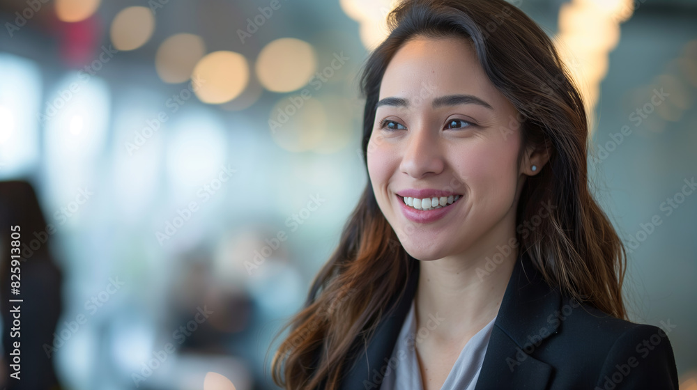 Attractive young businesswoman with a friendly smile in a corporate setting Attractive young businesswoman with a friendly smile in a corporate setting