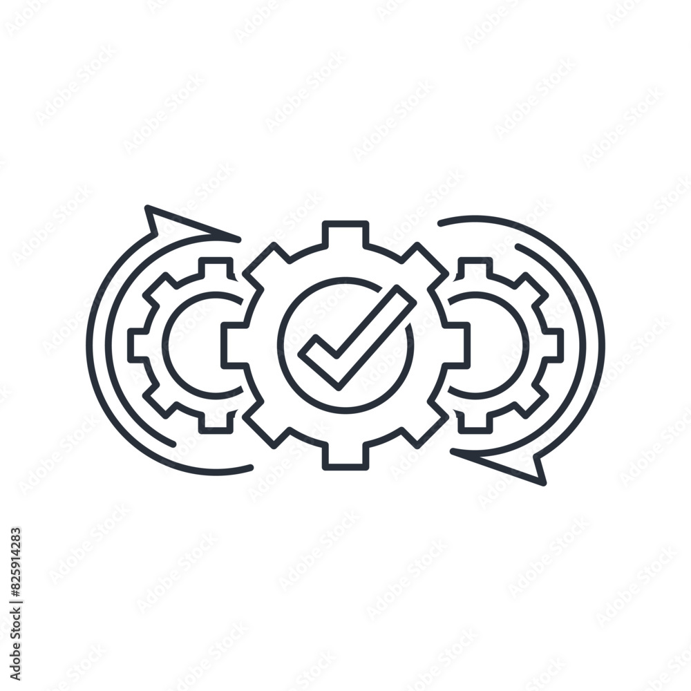 A coordinated, harmonious process of action. Vector linear icon isolated on white background. A coordinated, harmonious process of action. Vector linear icon isolated on white background.