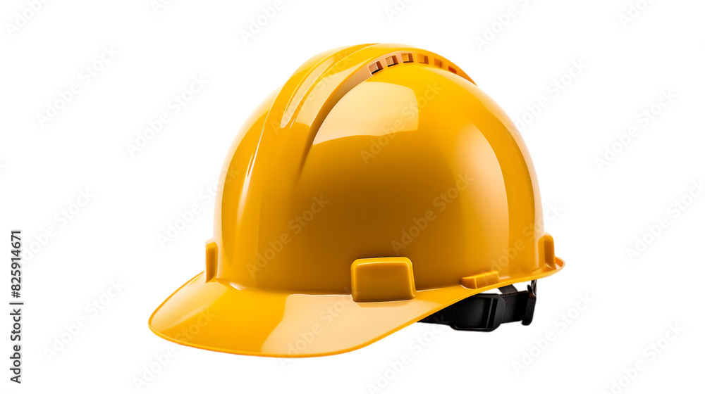 A yellow plastic hard hat isolated on transparent background. A yellow plastic hard hat isolated on transparent background.