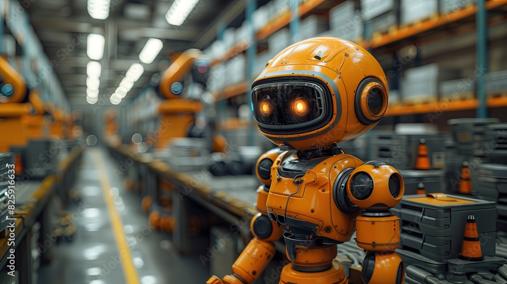 Innovative industrial robots work in warehouses. Concept of artificial intelligence for industrial revolution and automation of production processes Innovative industrial robots work in warehouses. Concept of artificial intelligence for industrial revolution and automation of production processes