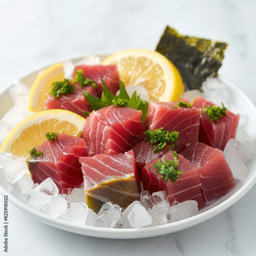 a generous portion of freshly cut raw tuna sashimi a generous portion of freshly cut raw tuna sashimi
