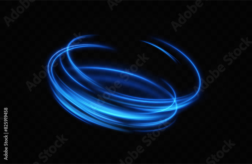 Blue neon ring. Glowing circle. Glow effect. Round light frame. abstract light lines of movement and speedAbstract light lines of movement and speed. light blue ellipse.