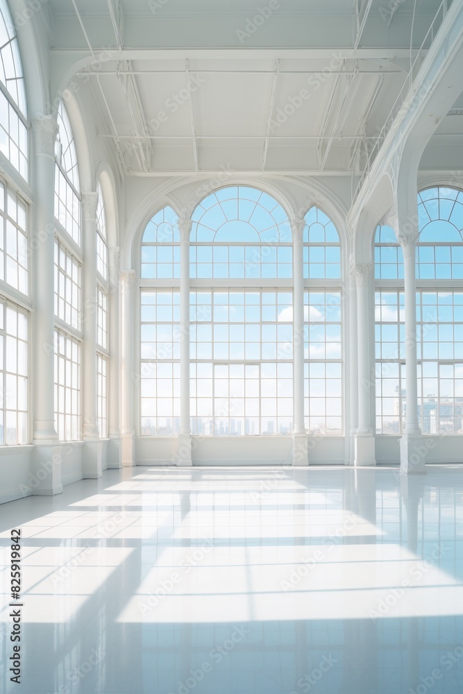 A large, empty building with a lot of glass windows A large, empty building with a lot of glass windows