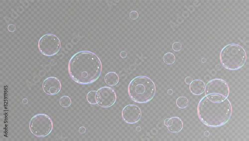 Realistic soap bubbles.Flying bubbles on a transparent background.