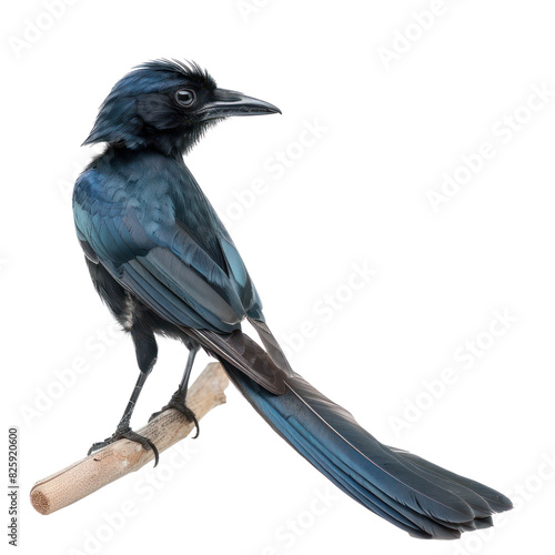 Greater racket or tailed bird side view full body isolate on transparency background PNG photo