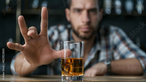 Wallpaper Mural man refuses say no and avoid to drink an alcohol whiskey , stopping hand sign male, alcoholism treatment, alcohol addiction, quit booze, Stop Drinking Alcohol. Refuse Glass liquor, unhealthy, reject Torontodigital.ca