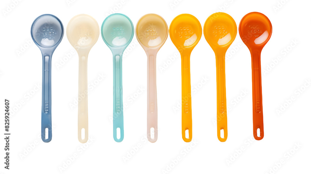 A set of plastic measuring spoons isolated on transparent background. A set of plastic measuring spoons isolated on transparent background.