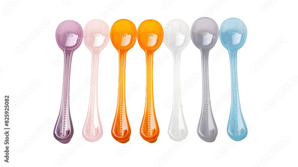 A set of plastic measuring spoons isolated on transparent background. A set of plastic measuring spoons isolated on transparent background.