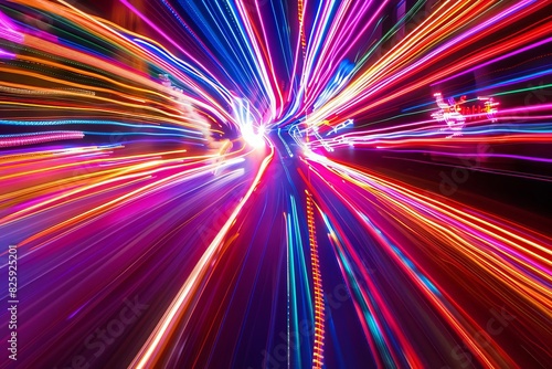 Multicolored light streaks blending speed and technology