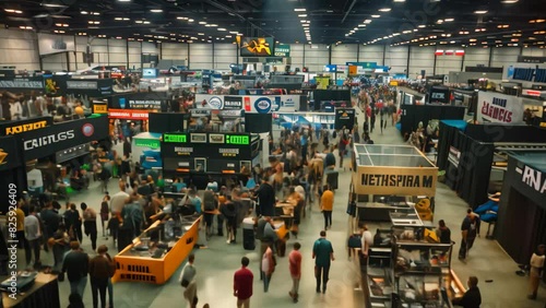 Wallpaper Mural Many individuals standing around booths at a convention hall, A crowded trade show floor with booths showcasing the latest products Torontodigital.ca