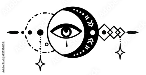 Orus Eye, moon, geometrical esoteric, boho design, mystical