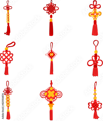 chinese lucky knot set cartoon. symbol new, element ornament, lunar cloud chinese lucky knot sign. isolated symbol vector illustration