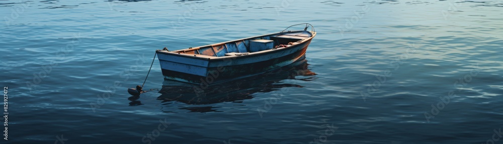 A boat with a motor is in the water A boat with a motor is in the water