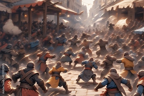 Chaotic Anime Clash in a Crowded Market photo