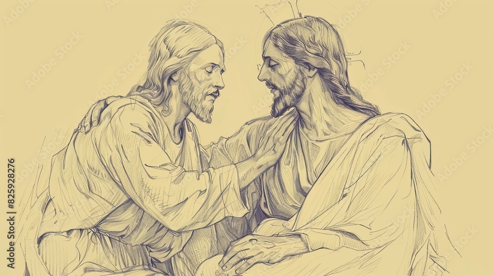 Obraz premium Biblical Illustration of Jesus Providing Comfort, Emphasizing His Healing Presence