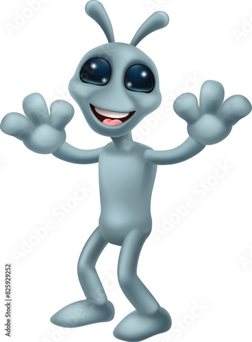 An alien grey or gray fun cartoon character mascot