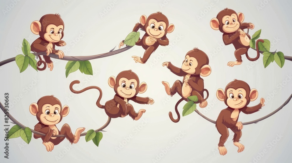 An isolated monkey hanging on a vine in modern format, in EPS An isolated monkey hanging on a vine in modern format, in EPS